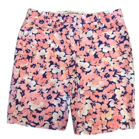 Lands' End Pants - 5/$55 Lands' End mid rise pink/navy blue floral cotton/spandex 10" shorts - 6